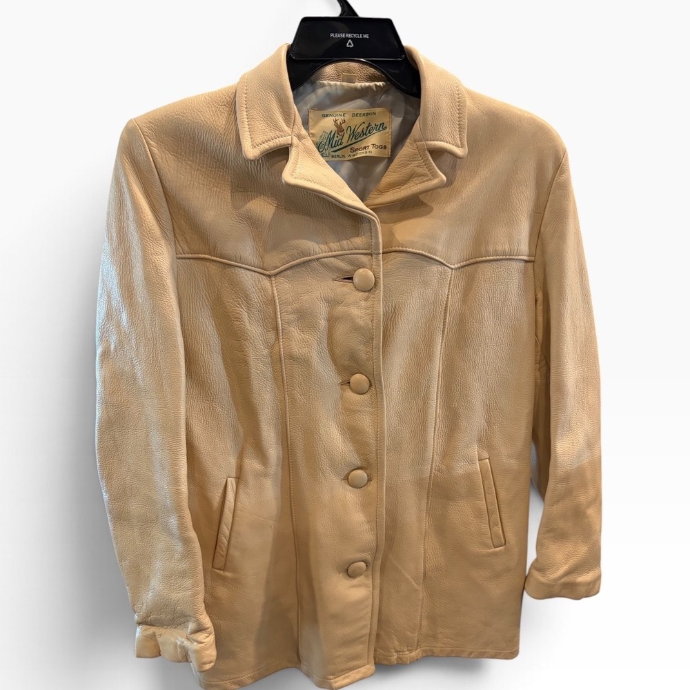 Vintage Mid Western Sport Togs Deerskin Leather Jacket 70s Tan Western Coat 40